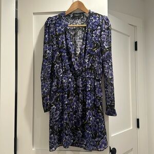 Purple floral the Kooples shoulder pad dress size Small deep v neck